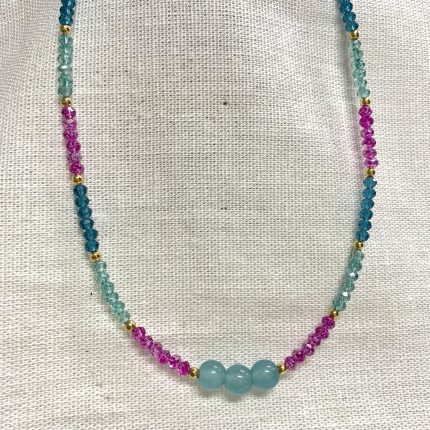 Chocker Cristal Colorido com 3 Bolas Agata Azul