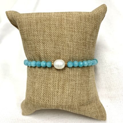 Pulseira Ágata Azul Celeste e  Pérola Natural