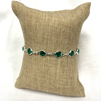 Pulseira Cristal Verde Prata 925
