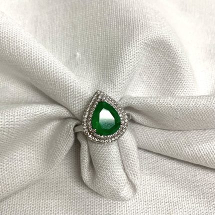 Anel Gota Verde Esmeralda Fusion com Zircônias