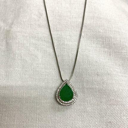 Colar Gota Verde Esmeralda Fusion com Zircônia em Volta
