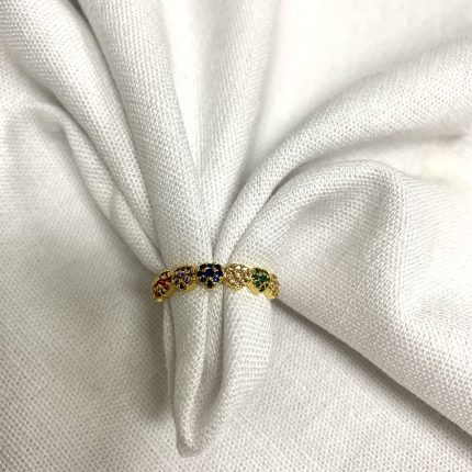 Anel Mini Corações Colorido Dourado