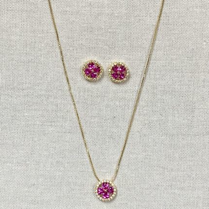 Conjunto Trevo Cristal Rosa