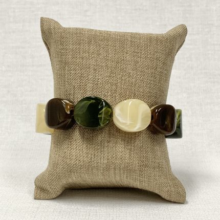 Pulseira Resina Cores Bege, Marrom e Verde
