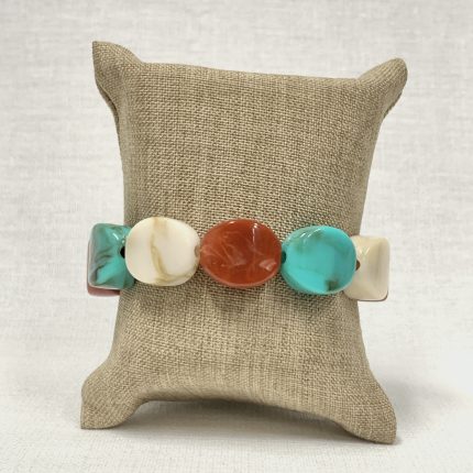 Pulseira Resina Cores, Azul, Vermelho e Bege