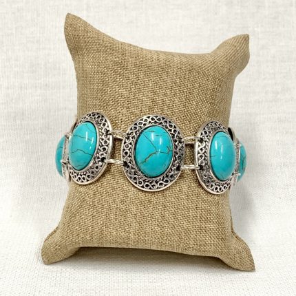 Pulseira 5 Ovais Indianos Com Pedra Turquesa Natural