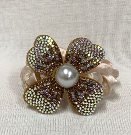 Elástico Cetim Flor Strass Holográfico